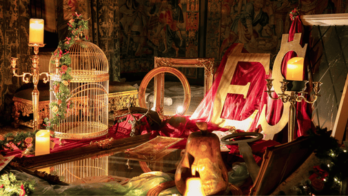 Christmas display in the Green Velvet Bedroom at Hardwick, Derbyshire